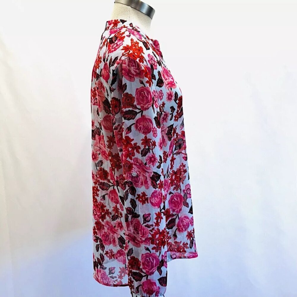 KUT from the Kloth Women Long Sleeve Button Down Pink Floral Sheer Roll Tab Sz M - Picture 7 of 12